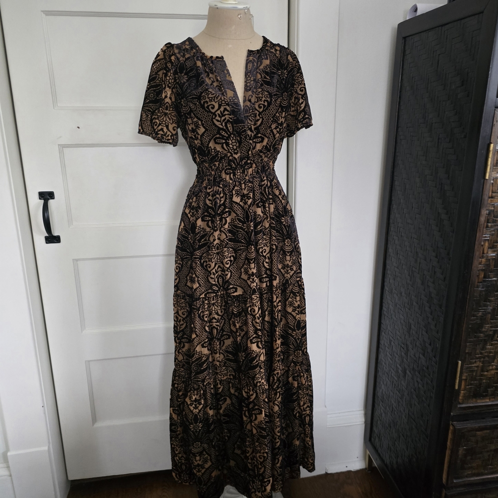 Anthropologie Black and Brown Maxi Dress